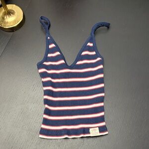 Pull & bear Striped Navy and Red Women's Top